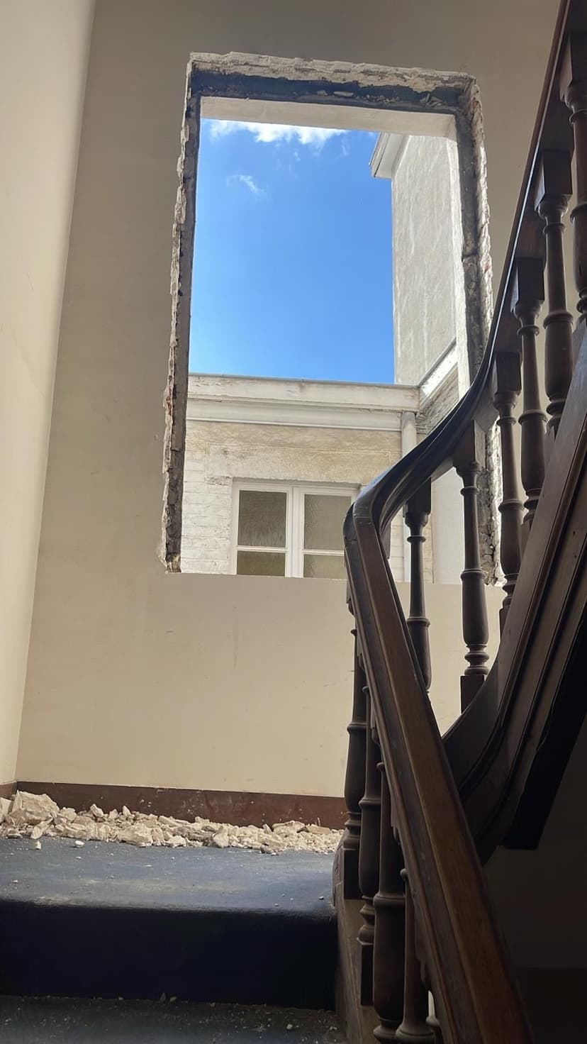 The stairs inside of the building